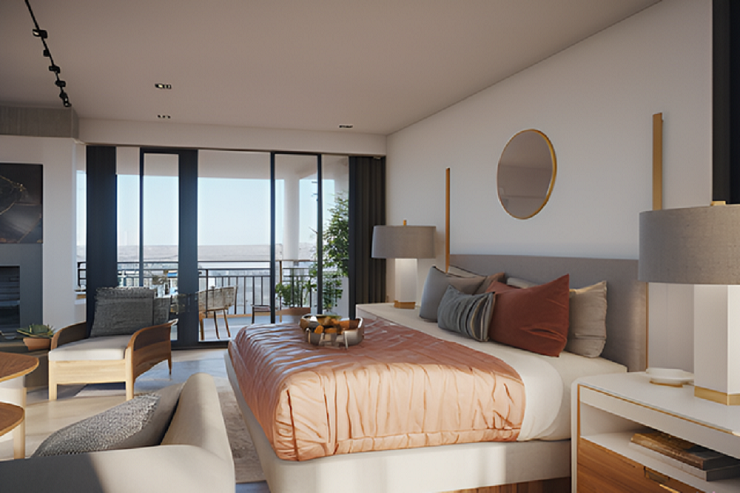 mid scale hotel suite rendering